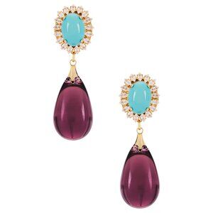 Anton Heunis Omega Clasp Oval Drop Earrings in Light Blue Purple Gold New Womens